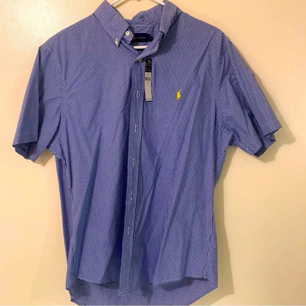 Ralph Lauren Mens L Classic Navy Checkered Short Sleeve Button Up